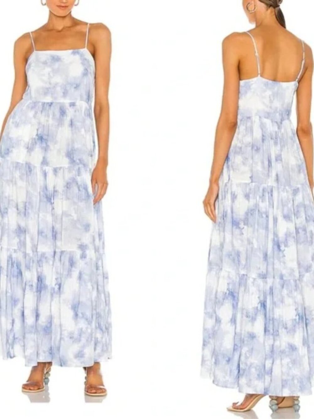 Jonathan SIMKHAI Clarissa Maxi Dress Tie Dye Tiered cotton gauze Sky Blue white